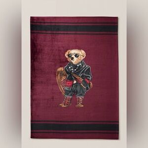 NWT POLO Ralph Lauren Burgundy HOLIDAY SNOWSHOE BEAR 50” X 70” Fleece Blanket